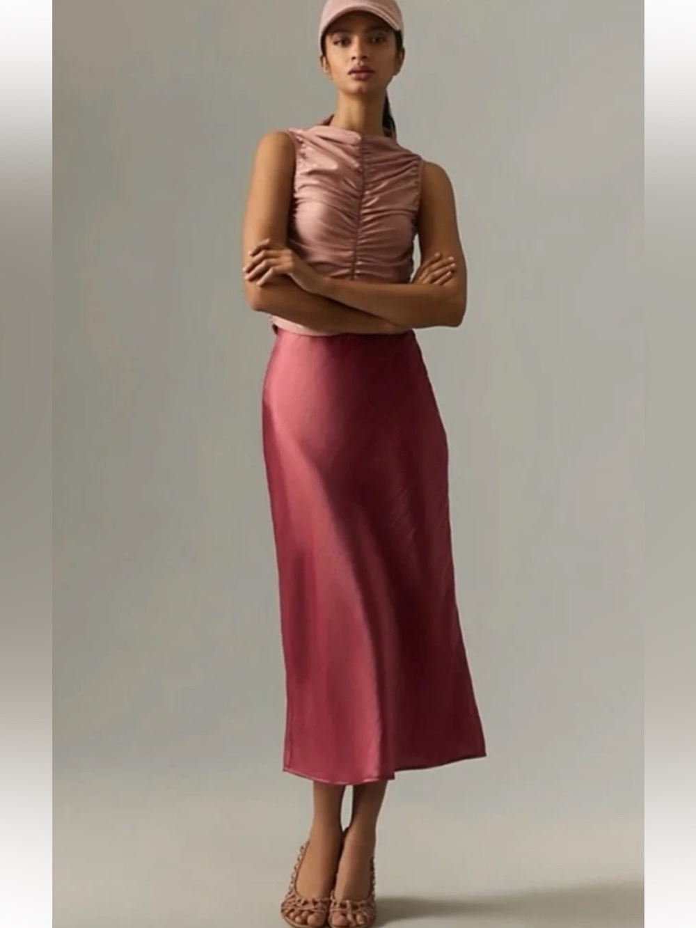 Gorgeous Cami NYC Jessica Midi Slip Skirt in Baked Clay